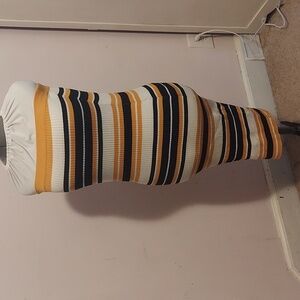 NYC Striped Sweater Midi Dress in Yellow, Black, and White Strapless